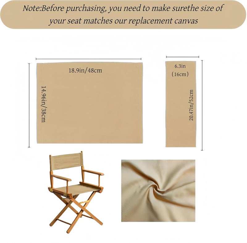 wonofa 1 Set Director Chair Canvas Replacement with Wood Stick,18.9''L X 15''W Portable Replacement Cover Canvas for Directors Chair (Khaki) - Image 2